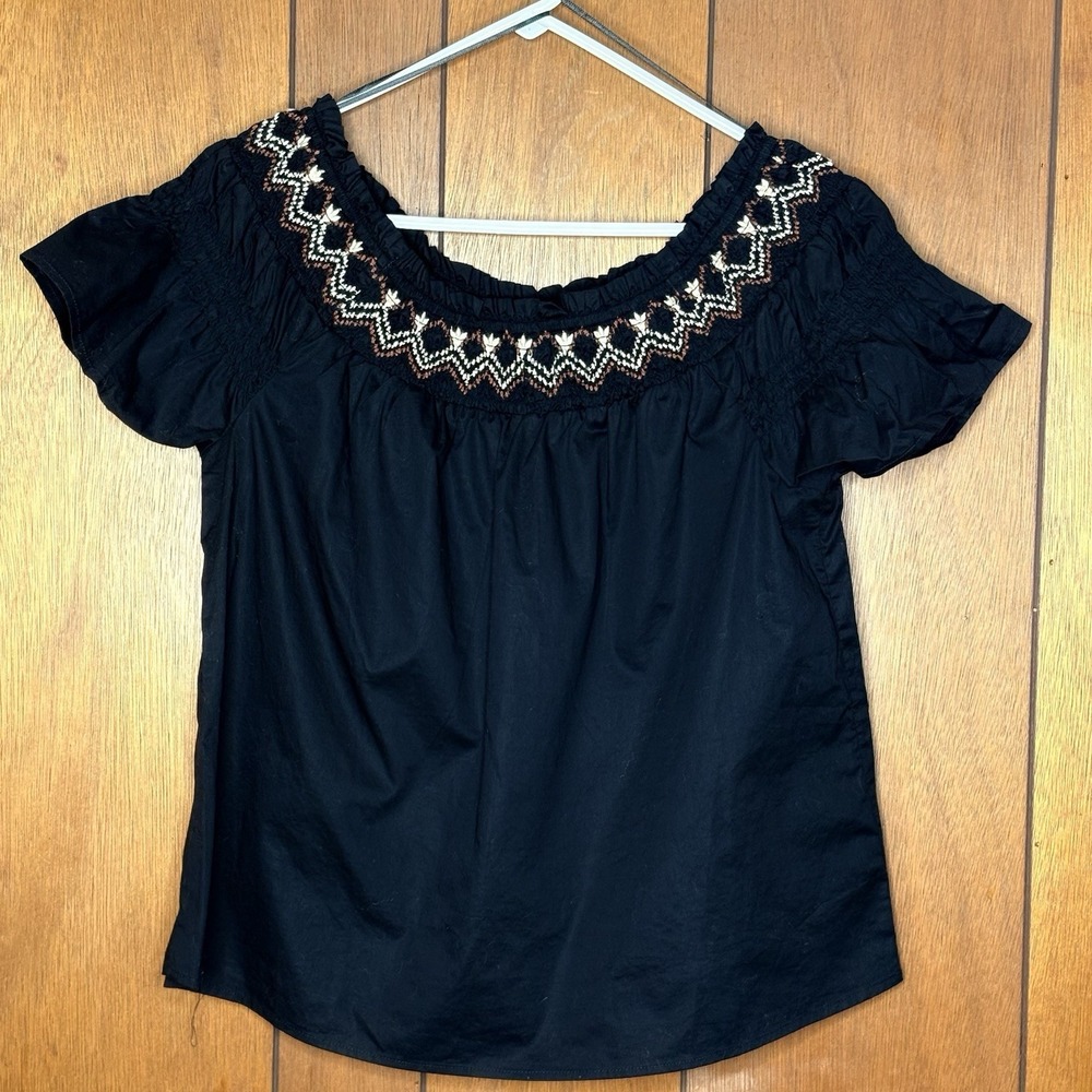 Old Navy Blouse Women's M Black Smocked Peasant Boho Cottagecore Festival NWT